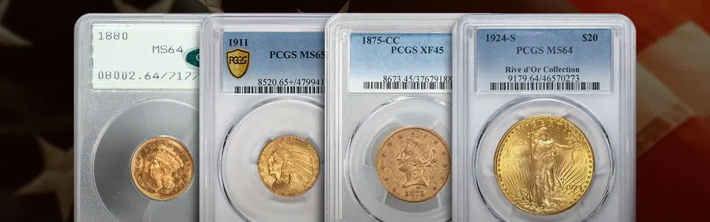 A collection of graded rare gold coins in protective holders